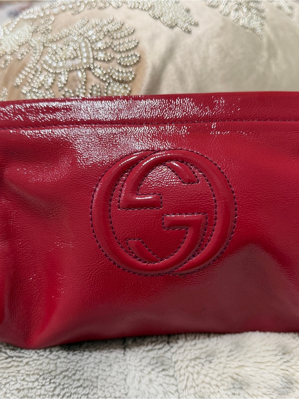 Gucci Soho cosmetic red/Plum Patent Leather pouch